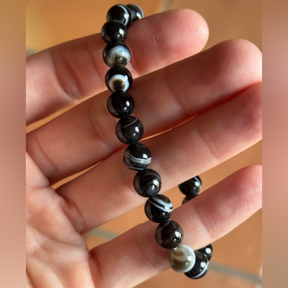 Natural, Authentic Black Sardonyx Beaded Bracelet – with Gift Bag